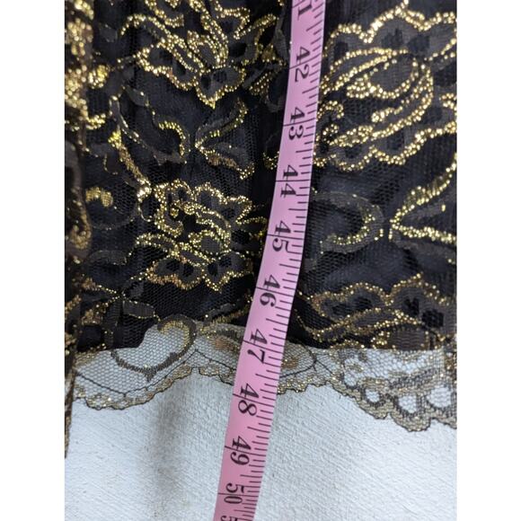 Vtg 80s Formal Dress Expo Nite Womens Small Black Gold Lace Puffy Sleeves Party - Picture 7 of 7